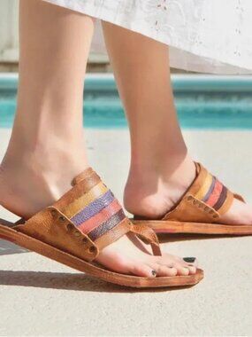 Bed|Stü Nemesis Leather Thong Sandals Women's Size 9 Tan Multi NWT